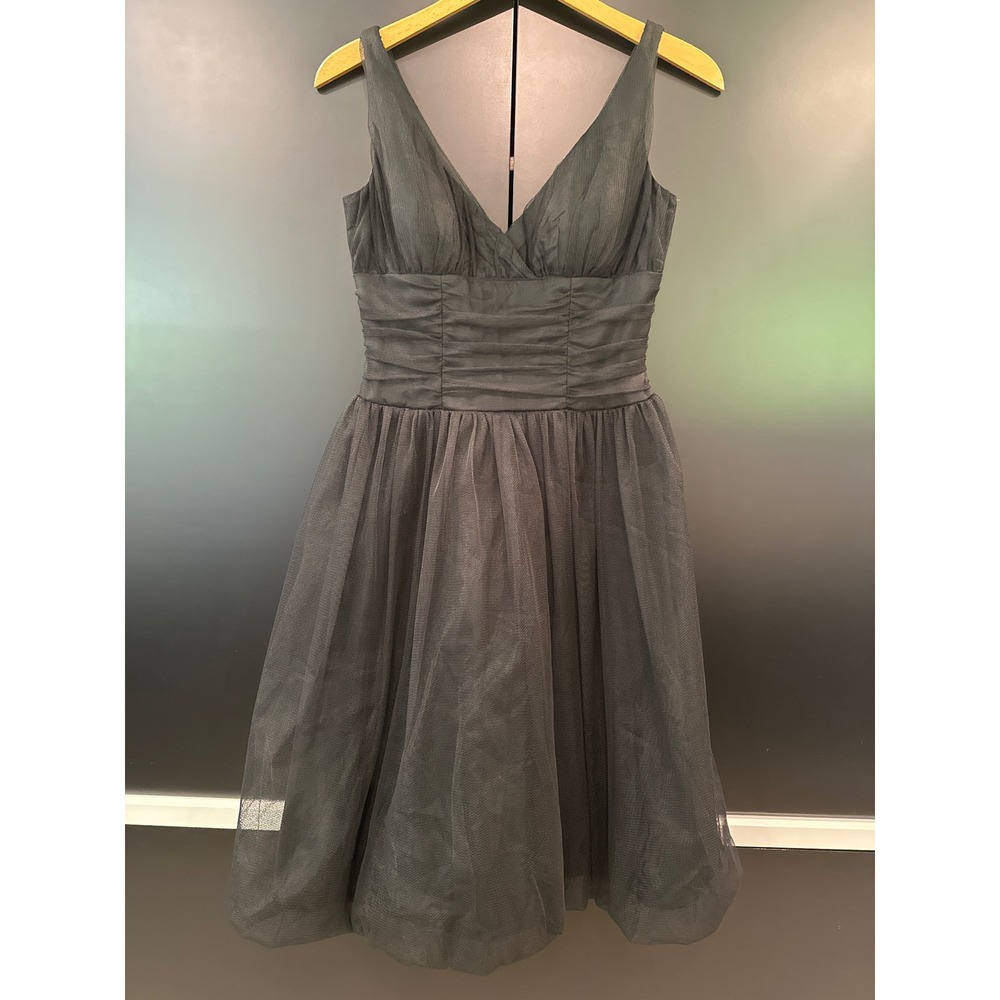 Nicole Miller Collection Black Ruched V-Neck Tulle Cocktail Dress Size 4 BC0375